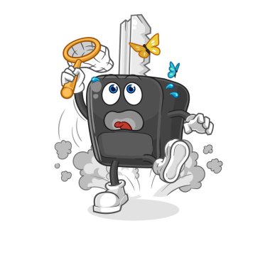 the car key catch butterfly illustration. character vecto