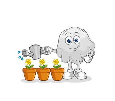 the ghost watering the flowers mascot. cartoon vecto