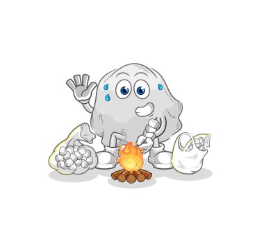 the ghost roasting marshmallows. cartoon mascot vecto