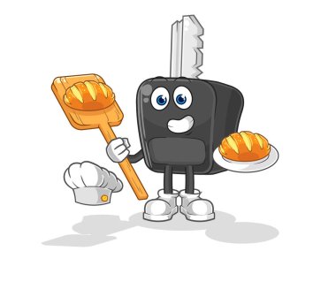 the car key baker with bread. cartoon mascot vecto