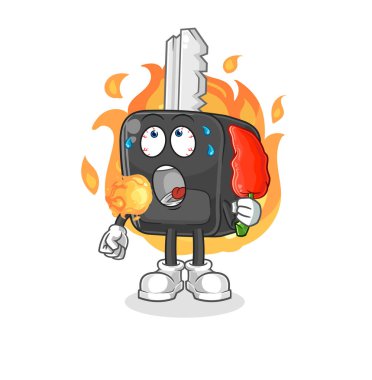 the car key eat hot chilie mascot. cartoon vecto