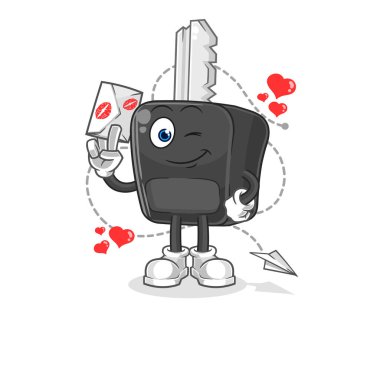 the car key hold love letter illustration. character vecto