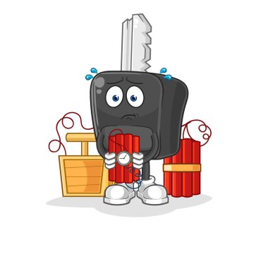the car key holding dynamite character. cartoon mascot vecto