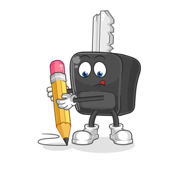 the car key write with pencil. cartoon mascot vecto
