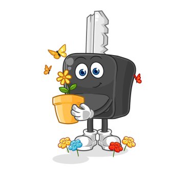 the car key with a flower pot. character vecto