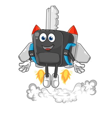 the car key with jetpack mascot. cartoon vecto