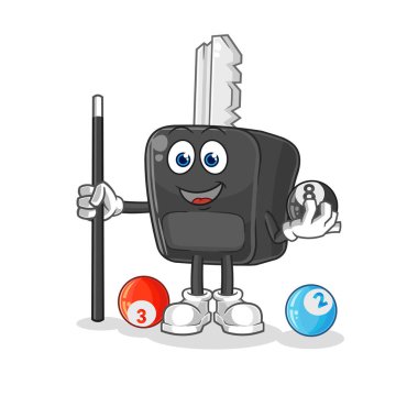 the car key plays billiard character. cartoon mascot vecto