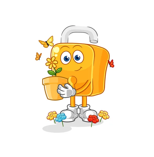 Padlock Flower Pot Character Vecto — Stock Vector