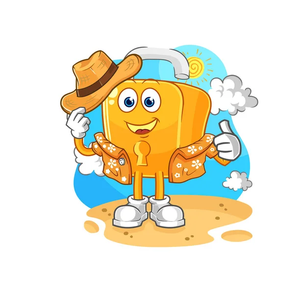the padlock go on vacation. cartoon mascot vecto