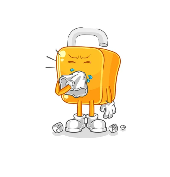 Padlock Blowing Nose Character Cartoon Mascot Vecto — Stock Vector