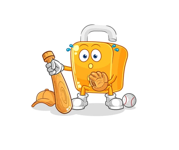 Padlock Baseball Catcher Cartoon Cartoon Mascot Vecto — Stock Vector