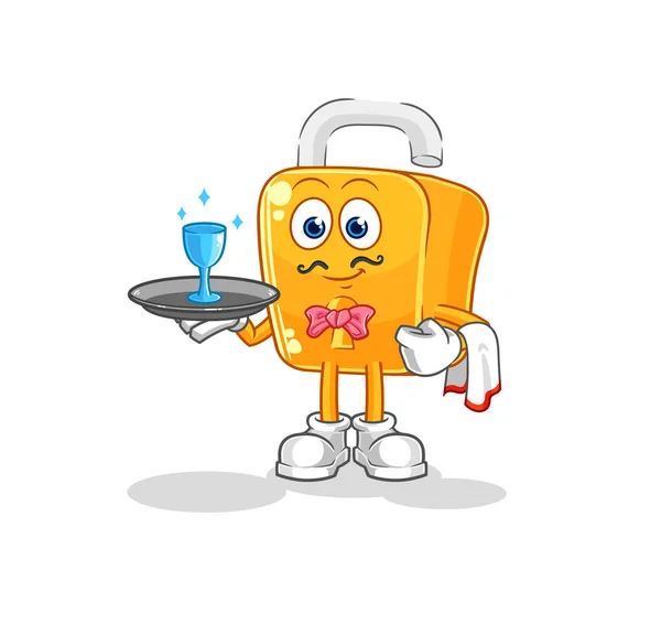 Padlock Waiter Cartoon Cartoon Mascot Vecto — Stockový vektor