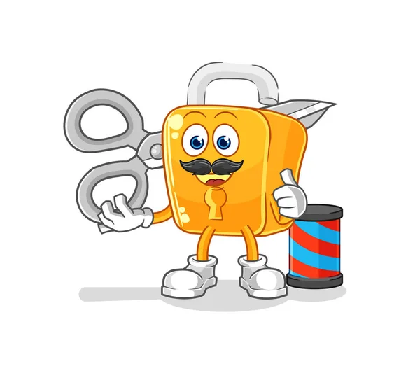 Padlock Barber Cartoon Cartoon Mascot Vecto — Stockový vektor