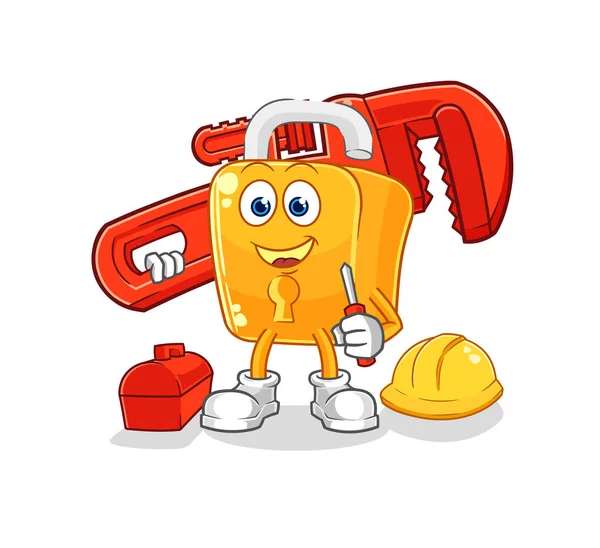 the padlock plumber cartoon. cartoon mascot vecto