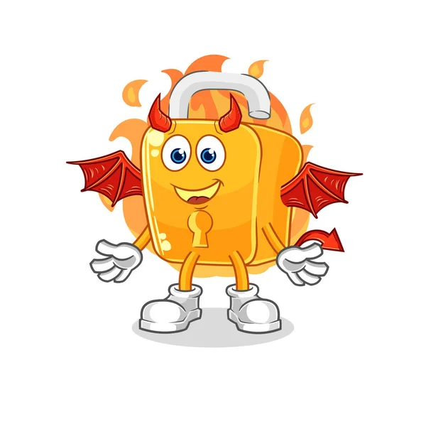 Padlock Demon Wings Character Cartoon Mascot Vecto — Stok Vektör