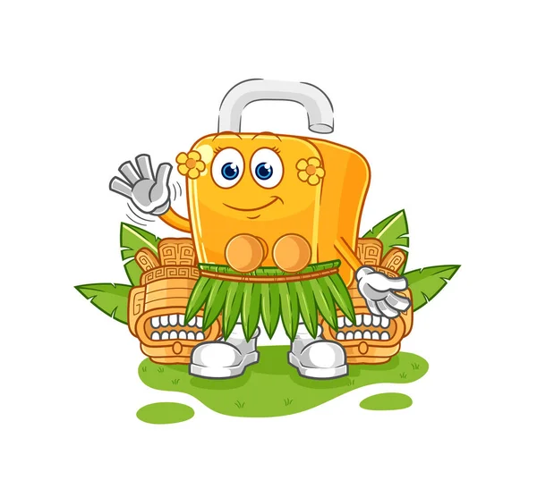 Padlock Hawaiian Waving Character Cartoon Mascot Vecto — Stockvector