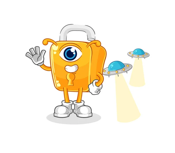 Padlock Alien Cartoon Mascot Vecto — Vettoriale Stock