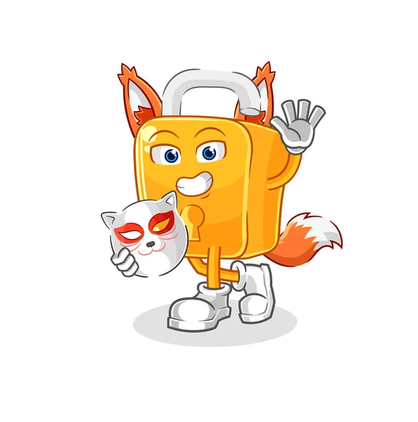 Padlock Japanese Fox Character Cartoon Masco — 스톡 벡터