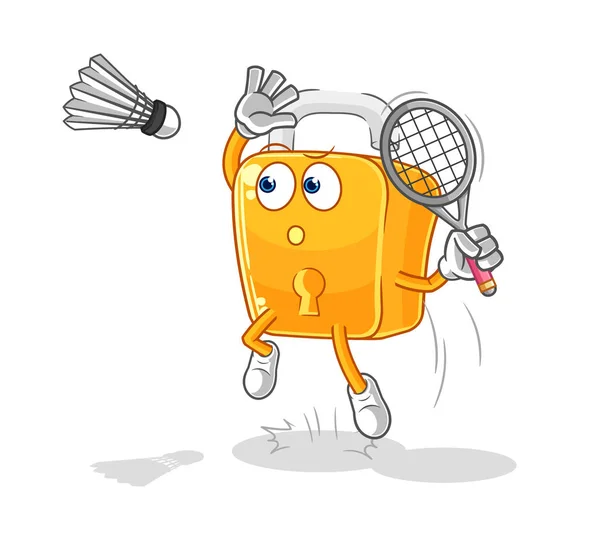 Padlock Smash Badminton Cartoon Cartoon Mascot Vecto — Stock Vector