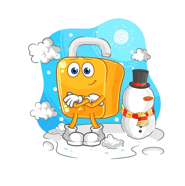 Padlock Cold Winter Character Cartoon Mascot Vecto — Stock Vector