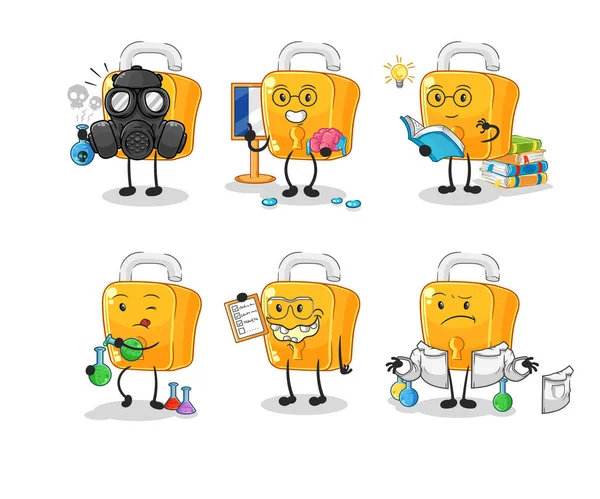 the padlock scientist group character. cartoon mascot vecto