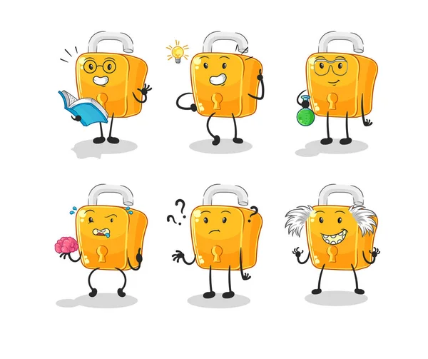 the padlock thinking group character. cartoon mascot vecto