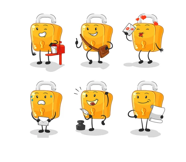 the padlock postman set character. cartoon mascot vecto