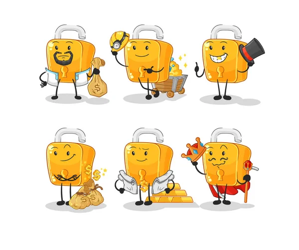 the padlock rich group character. cartoon mascot vecto