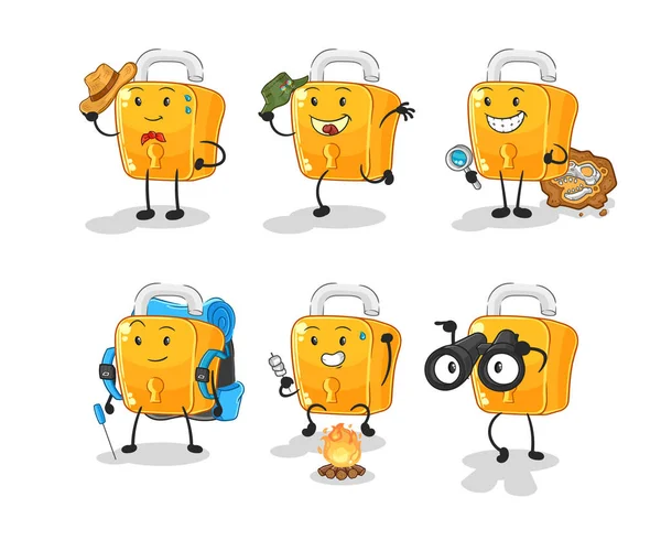 the padlock adventure group character. cartoon mascot vecto