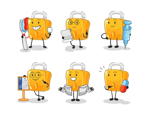 the padlock doctor group character. cartoon mascot vecto