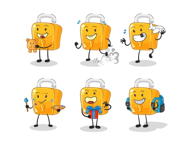 the padlock children group character. cartoon mascot vecto