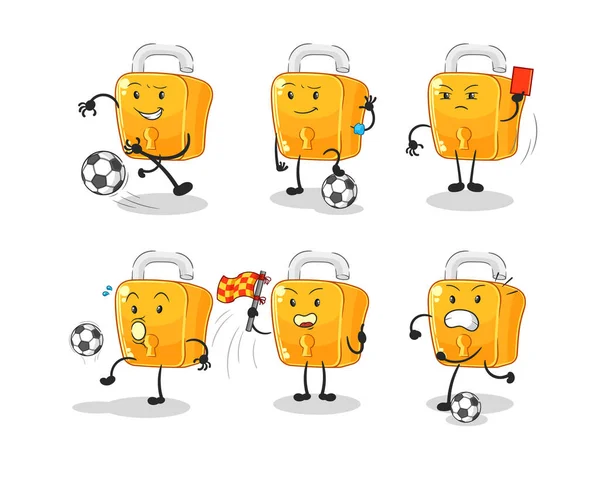 Personaje Del Grupo Fútbol Candado Mascota Dibujos Animados Vecto — Archivo Imágenes Vectoriales
