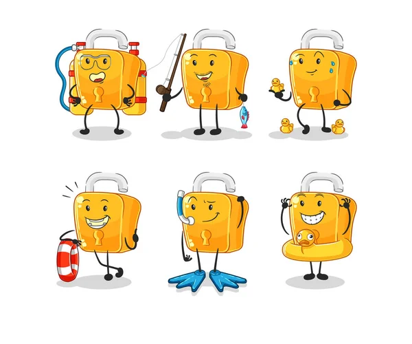 the padlock water activity group. cartoon mascot vecto
