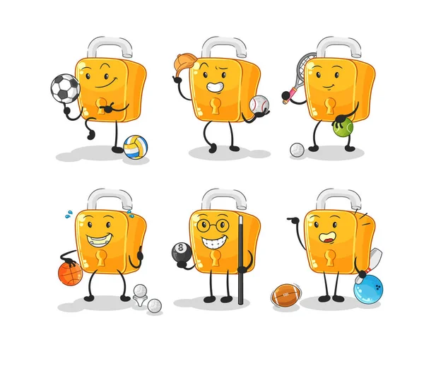 the padlock sport set character. cartoon mascot vecto