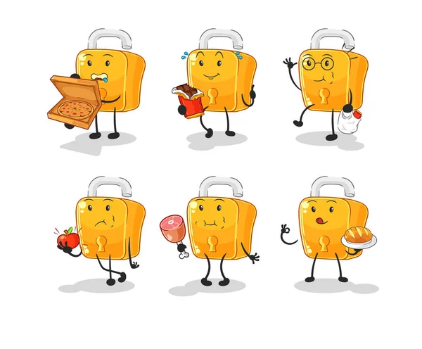 the padlock food set character. cartoon mascot vecto