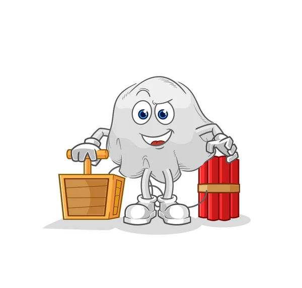 Ghost Holding Dynamite Detonator Cartoon Mascot Vecto — Stock Vector
