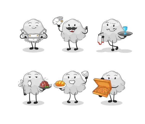 Ghost Restaurant Group Character Cartoon Mascot Vecto — Vettoriale Stock