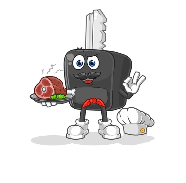 Car Key Chef Meat Mascot Cartoon Vecto — ストックベクタ
