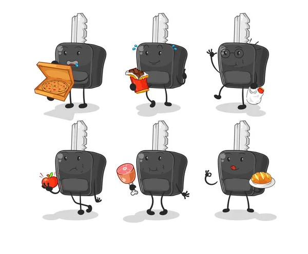 Der Autoschlüssel Lebensmittel Gesetzt Zeichen Cartoon Maskottchen Vecto — Stockvektor