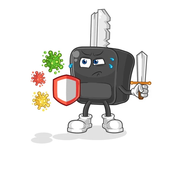 Car Key Viruses Cartoon Cartoon Mascot Vecto — ストックベクタ
