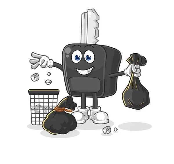 Car Key Throw Garbage Mascot Cartoon Vecto — Wektor stockowy