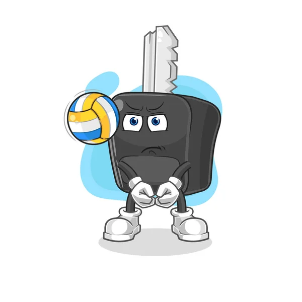 Car Key Play Volleyball Mascot Cartoon Vecto — Stock Vector