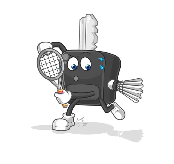 Car Key Playing Badminton Illustration Character Vecto — Stock Vector