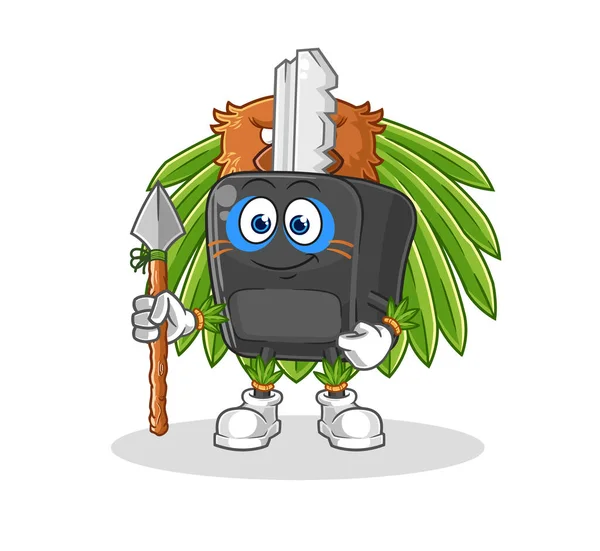 Car Key Tribal Man Mascot Cartoon Vecto — Image vectorielle