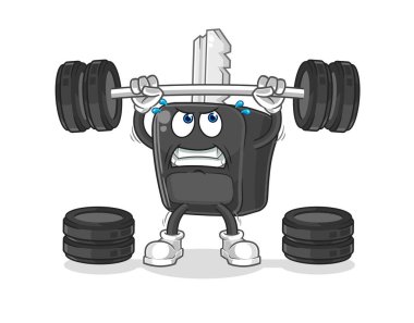 the car key lifting the barbell character. cartoon mascot vecto