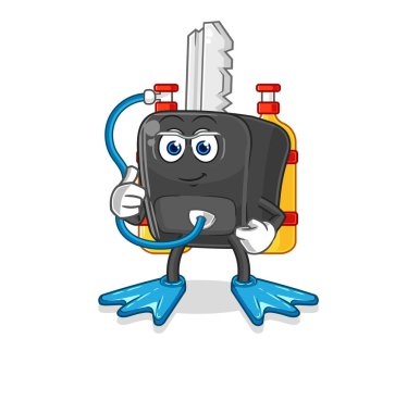 the car key diver cartoon. cartoon mascot vecto