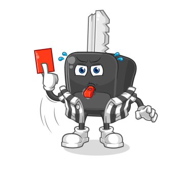 the car key referee with red card illustration. character vecto
