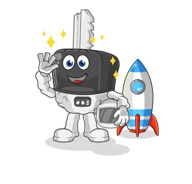 the car key astronaut waving character. cartoon mascot vecto