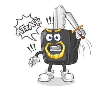the car key knights attack with sword. cartoon mascot vecto