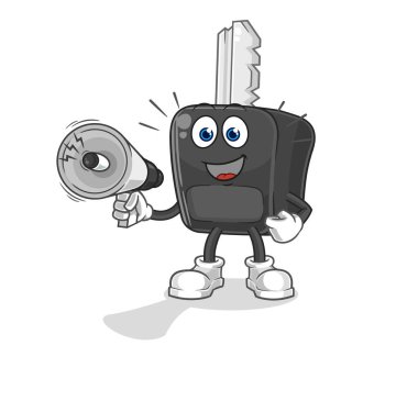the car key holding hand loudspeakers vector. cartoon characte